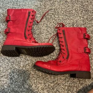 Red Daily Shoes Combat Boots